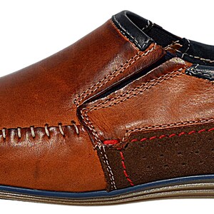 Side view of slip-on leather moccasins, designed for effortless wear and all-day comfort.