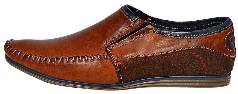 Side view of slip-on leather moccasins, designed for effortless wear and all-day comfort.