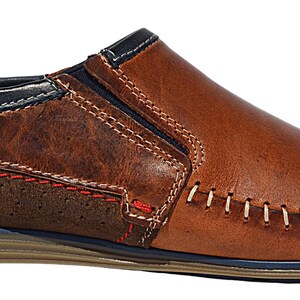 Lightweight and durable leather slip-on shoes, featuring a cushioned soft footbed.