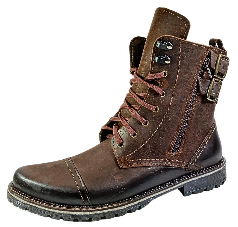 Overhead view of men’s handmade leather chukka boots with a rounded toe and cushioned interior, showcasing soft leather finish.
