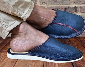 Mens House Slippers Leather Mules Sheepskin Summer Barefoot Clog Soft Organic Man Sandals Comfortable handmade Slip on Flat Leather Heel