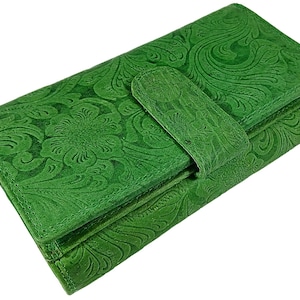 Monedero de cuero para mujer, billetera para dama, tarjetero RFID, billetera con estampado floral para mujer