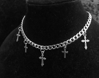 Mixed Cross Chain - | Gothic Chain | Alternative Style Chain | Stainless Steel | Grunge Style Chain | Unisex | Cross Pendant | Cross Charm