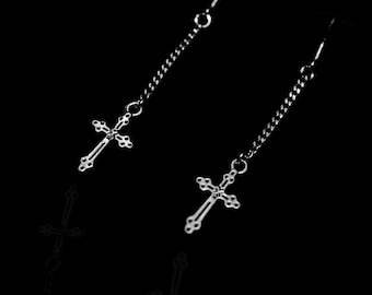 Dangly Cross Earrings- Gothic Earrings | Goth Style | Stainless Steel or Silver | Grunge Style | Alt Earrings | Accesoriess