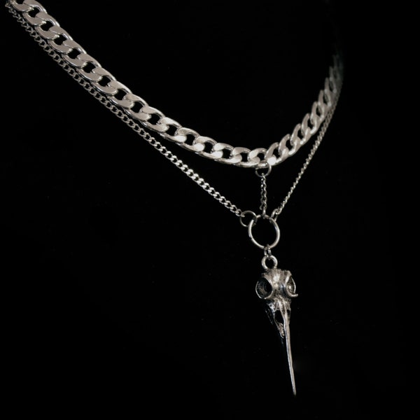 Bird Skull Flat Link Chain - | Gothic Chain | Alternative Style Chain | Stainless Steel | Gothic Style | Grunge Style Chain | Unisex | Emo