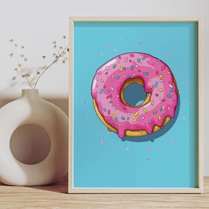 USA Shipping - Donut Poster, Wall Art Decor, Home Decor, Silk Poster for Indoor Use, Kitchen Decor, Pink, Sprinkles, Homer