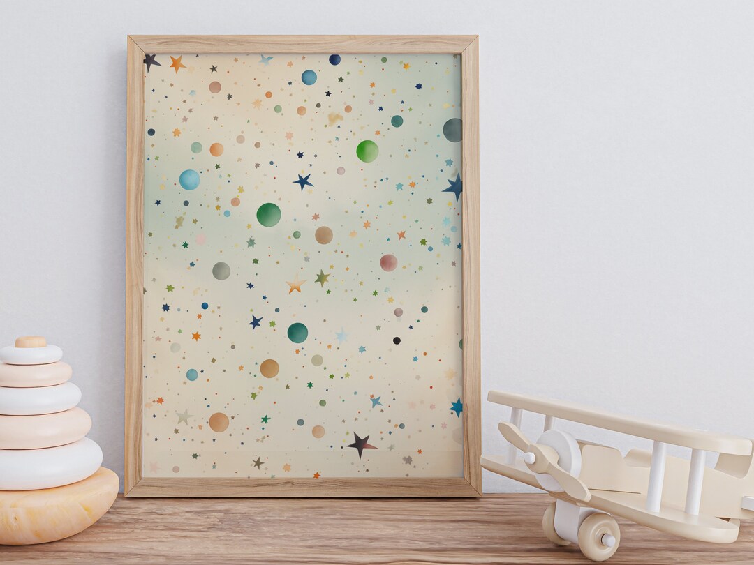 Blue & Brown Polka Dot Nursery Poster: Starry Baby Room Decor - Etsy UK