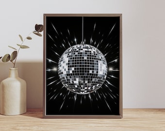 USA Shipping - 70s Disco Ball Print: Black Glitter Wall Art