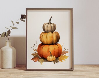 Autumn Pumpkin Stack Poster: Fall Decor Print