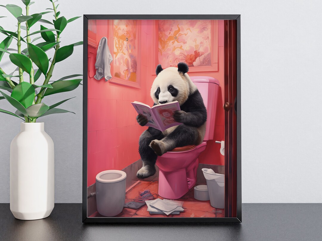 USA Shipping - Panda on Toilet Print: Funny Bathroom Wall Art - Etsy