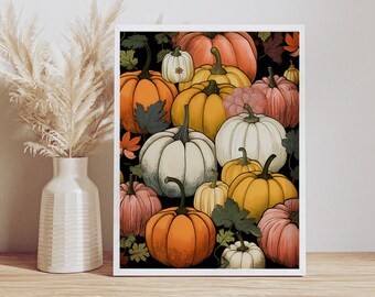 Autumn Pumpkin Print: Fall Colors, Gourds Artwork
