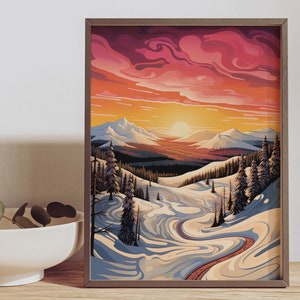 USA Shipping - Ski Resort Poster, Big Sky Wall Art, Winter Sports Decor, Snowboard Mountain Print, Skiing Gift, Winter Wonderland