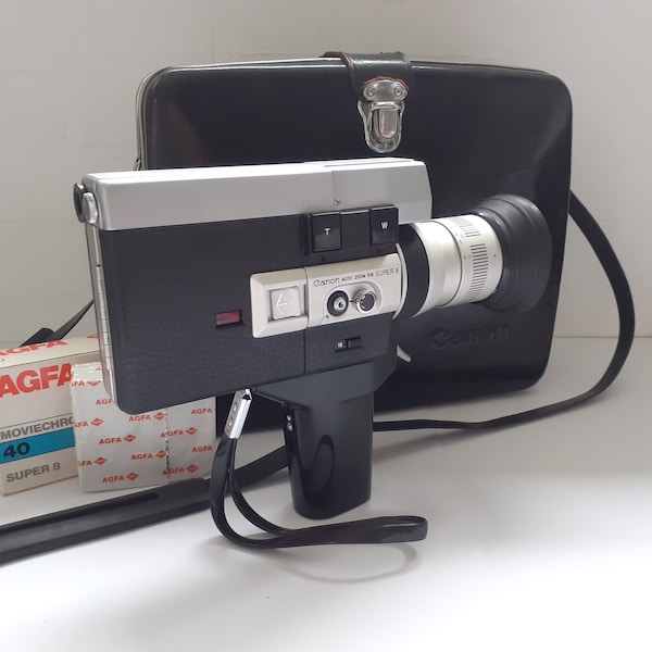 Canon Auto Zoom 518 Super 8 Camera | 8mm Movie Camera | Original Black Hard Case | Incl. Rubber Lens Hood | Vintage Retro 60s.