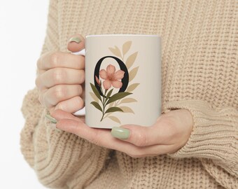 Floral Initial Mug – Personalized Botanical Letter O Cup – Custom Gift – Vintage Cottagecore Coffee Mug