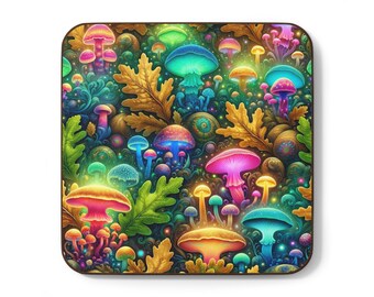 Psychedelic Forest - Vibrant Mushroom Cork Coaster