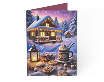 Tarjetas de felicitación acogedoras con temática de cabaña invernal (1, 10, 30 y 50 unidades)