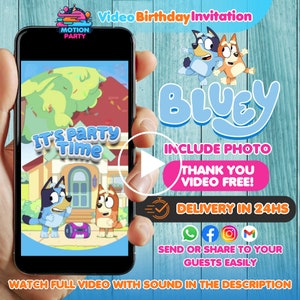 Bluey verjaardagsuitnodiging, Bluey video-uitnodiging, Bluey uitnodigen, Bluey geanimeerde uitnodigingsvideo