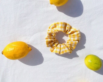 Mimosa - Chouchou en coton à carreaux vichy jaune