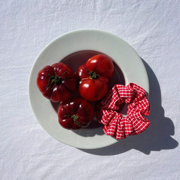 Coquelicot - Chouchou en coton à carreaux vichy rouge