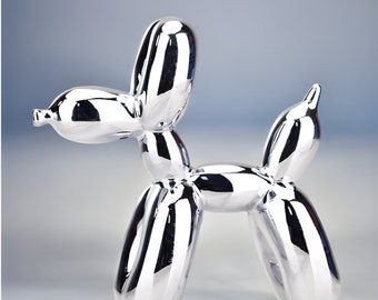 Silberne Harz-Ballon-Hunde-Schreibtischskulptur, metallische Schreibtischdekoration, glänzende Schreibtischdekoration, Hundemodell-Skulptur, Ballon-Skulptur, Ballon-Hundestatue