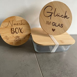 Meal Prep Glas mit graviertem Bambusdeckel Glück im Glas