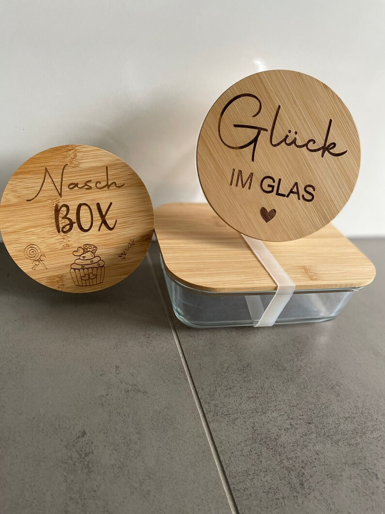 Meal Prep Glas mit graviertem Bambusdeckel Glück im Glas