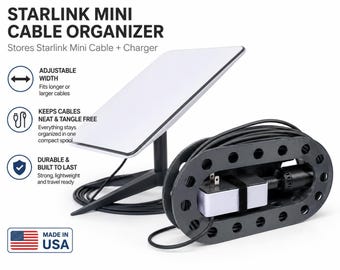 Starlink cable management spool organizer with adapter mounts for chargers adjustable cable holder