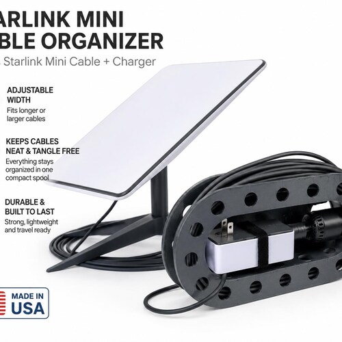Starlink cable management spool organizer with adapter mounts for chargers adjustable cable holder