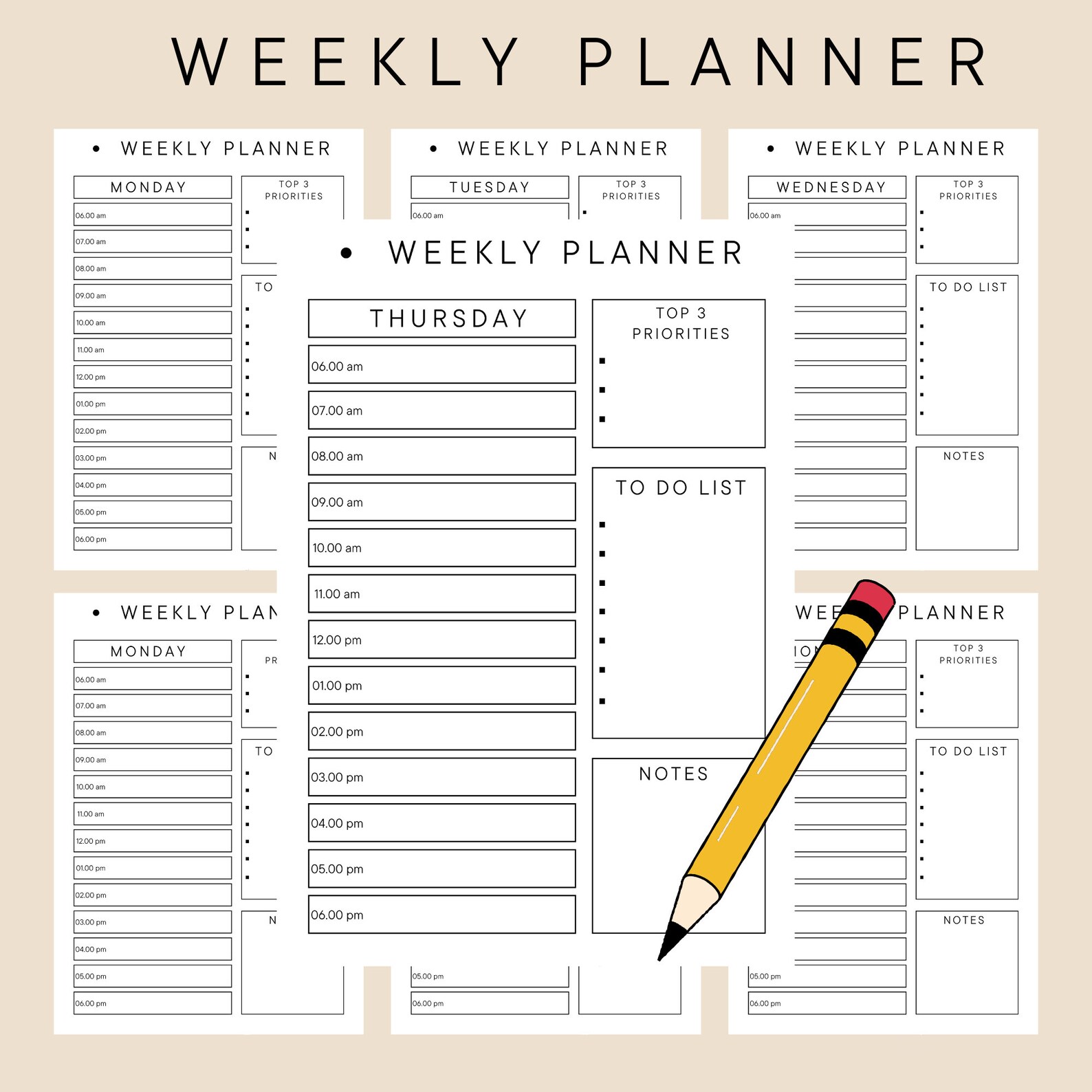 Undated Planner, Weekly Planner, Printable Planner, ınstant Download ...