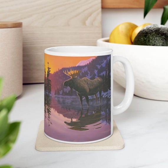 Moose by Sunset Lake Mug | Ceramic Coffee Cup