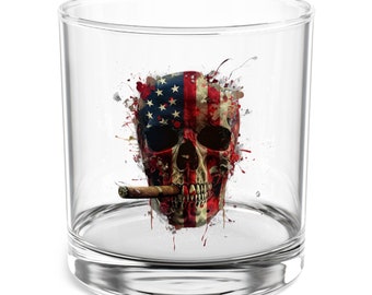 Amerikaanse vlag, Skull Rocks Glass, 10oz, Amerikaanse vlag, glas Amerikaanse vlag, glas rockt, cool rocks, glas, whiskyglas, schedelwhisky