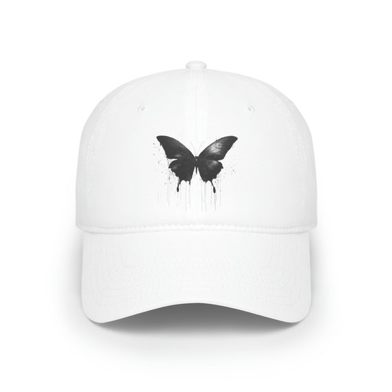 Black Butterfly Low Profile Baseball Cap Dripping Hat Lid 