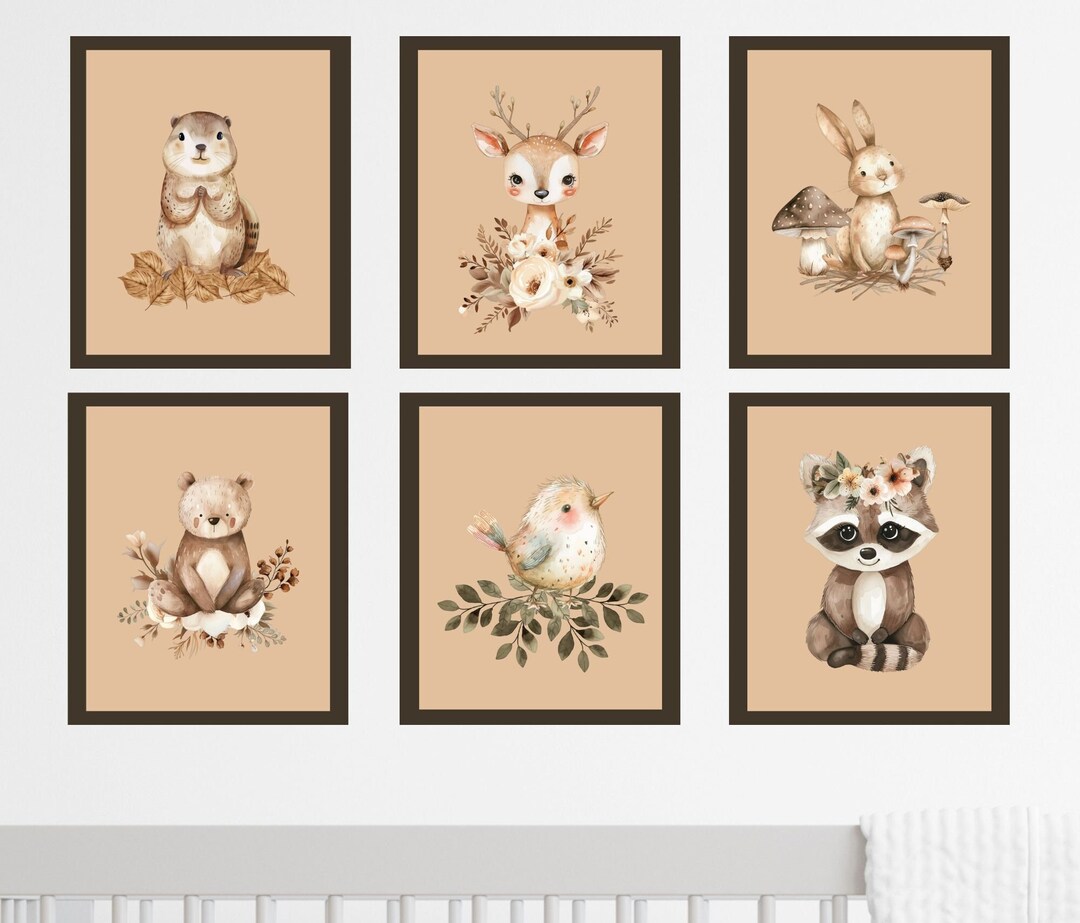 Woodland Animal Nursery Wall Print | Set of 6 Prints | Instant Digital ...