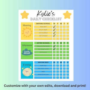 Kids Daily Checklist | Editable Digital Download