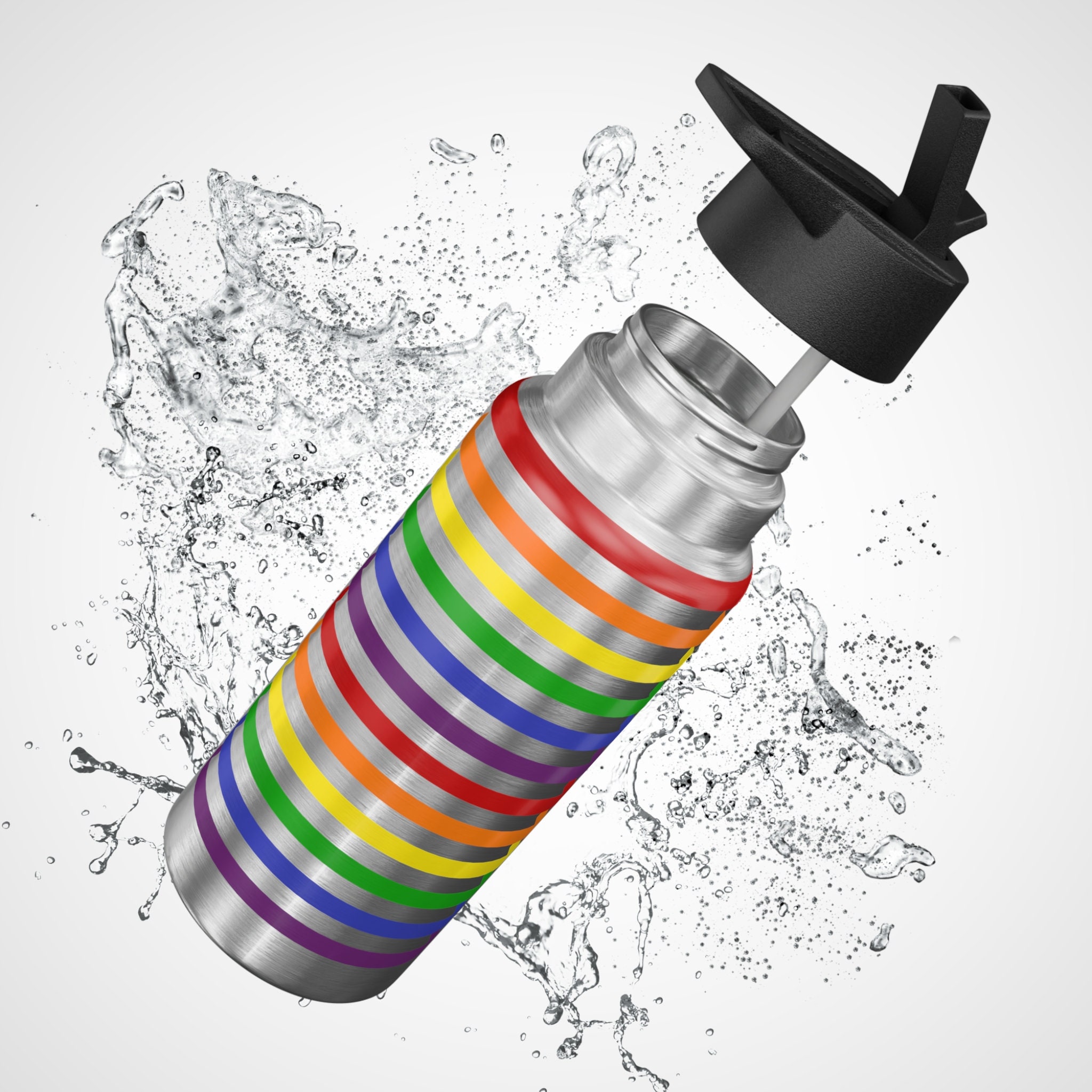 Photo inspiration: Rainbow Striped Water Bottle Pride Insulated Water Bottle Lgbtq Photo Inspiration