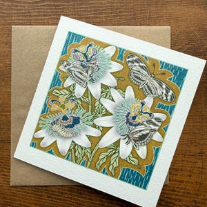 Passion Flower Butterfly Card – Zebra Longwing Nature Greeting Card, Watercolor Paper