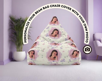 Personalized Photo, Coquette Style Bean Bag Chair, Cover with Photo Print, Bean Bag Chair Slipcover with Your Own Photo