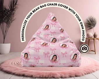 Personalized Photo, Coquette Style Bean Bag Chair, Cover with Photo Print, Bean Bag Chair Slipcover with Your Own Photo