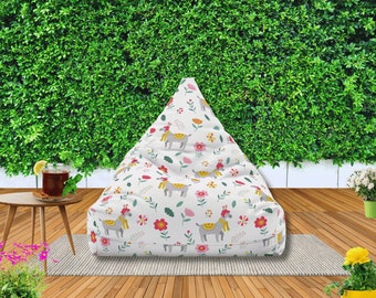 Botanical Garden Bean Bag Chair Cover, Floral Bean Bag Chair Cover, Custom Botanical Print Bean Bag Cover