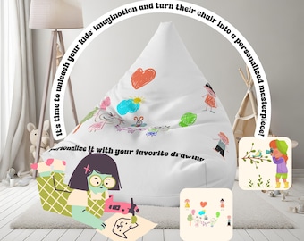 Personalize your bean bag cover with your drawing, Creative gift for children, Room decoration, Kids Bean Bag Chair Cover