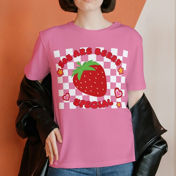 T-shirt fraises, joli t-shirt fraise rose rouge, t-shirt girly, t-shirt émotionnel, t-shirt amour