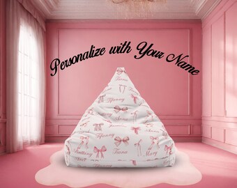 Personalize with Your Name, Customize Your Coquette Style, Personalized Name Bean Bag Chair Cover. Custom name bean bag