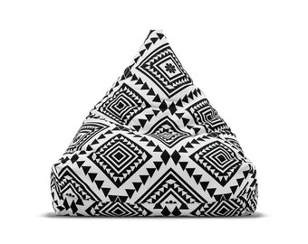 Geometric Boho Bean Bag Chair Cover, Bohemian Geometric Print Bean Bag Cover, Custom Boho Geometric Bean Bag Cover