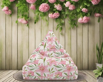 Elegant Floral Bean Bag Chair Cover, Chic Floral Print Bean Bag Chair Cover, Floral Patterned Bean Bag Chair Cover.