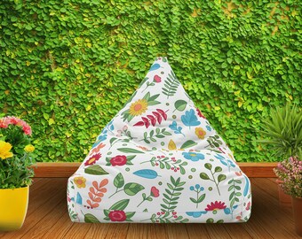 Botanical Garden Bean Bag Chair Cover, Floral Bean Bag Chair Cover, Custom Botanical Print Bean Bag Cover