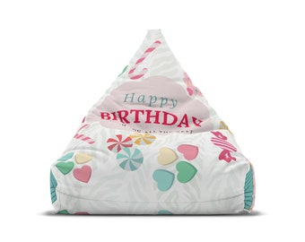 Birthday bean bag cover, Celebration themed slipcover, Pastel pink party decor,Bean Bag Chair Cover.