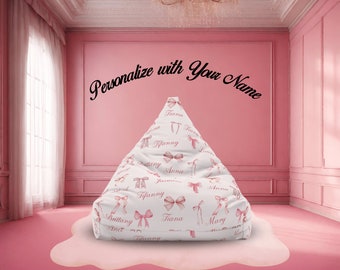 Personalize with Your Name, Customize Your Coquette Style, Personalized Name Bean Bag Chair Cover. Custom name bean bag