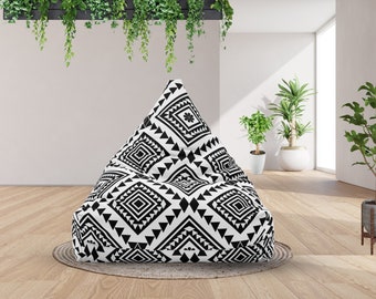 Geometric Boho Bean Bag Chair Cover, Bohemian Geometric Print Bean Bag Cover, Custom Boho Geometric Bean Bag Cover