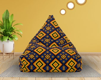 Sitzsack Stuhlbezug, Boho Bean Bag Cover, Geometrischer Druck, Boho Decor.