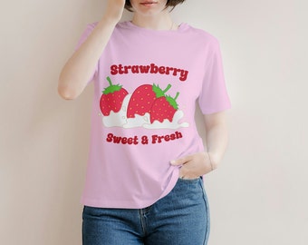 Sweet and fresh strawberries t-shirt,Strawberry pink t-shirt,sweet gift,fruit t-shirt,berries